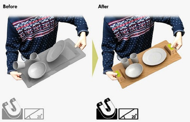 Студент изобрел поднос, с которого не падают чашки и тарелки (7 фото + видео)