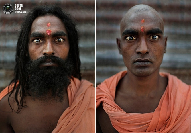 Портреты нага садху до и после ритуала инициации