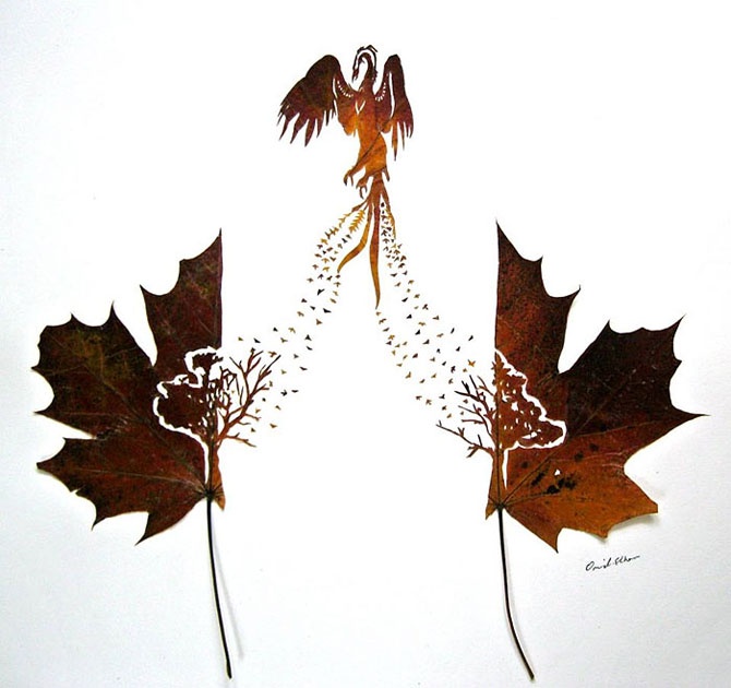 Потрясающие “картины”, вырезанные из обычных опавших листьев (14 фото)
