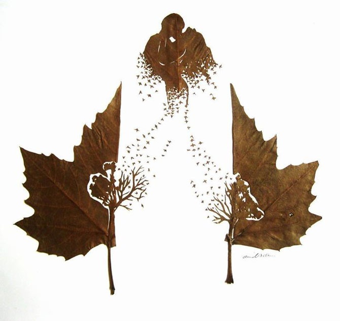Потрясающие “картины”, вырезанные из обычных опавших листьев (14 фото)