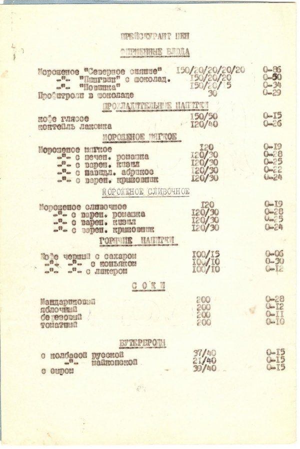 Меню популярных советских ресторанов и кафе