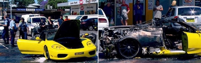 Пока владелец Ferrari тушил авто, у него украли деньги и ноутбук