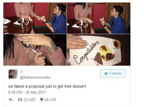 Разыграли фальшивое свадебное предложение, чтобы получить бесплатный десерт (5 фото)