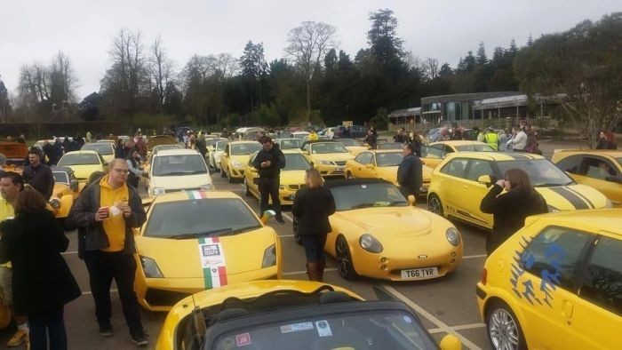 Сотни владельцев желтых автомобилей собрались, чтобы поддержать пенсионера (5 фото)