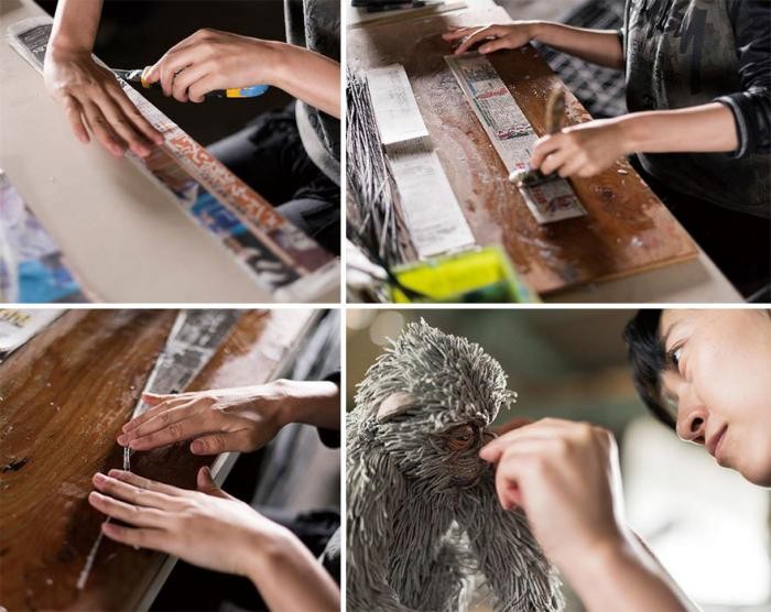 Японская художница создает скульптуры животных из макулатуры (8 фото)
