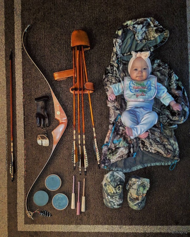 Любительница охоты с луком берет с собой маленькую дочь (10 фото)