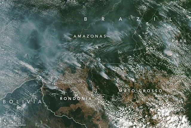 NASA показали снимки из космоса горящих лесов Амазонии (9 фото)