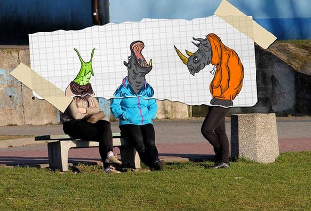 Веселые рисунки, преображающие прохожих (19 фото)