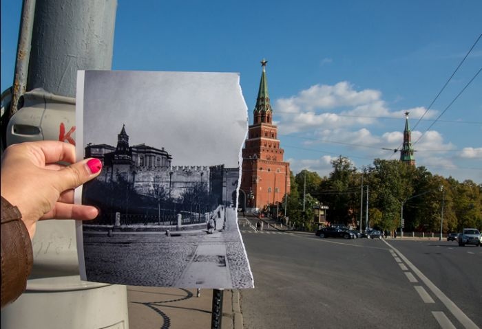 Фотографии современной Москвы с моментами из прошлого (11 фото)