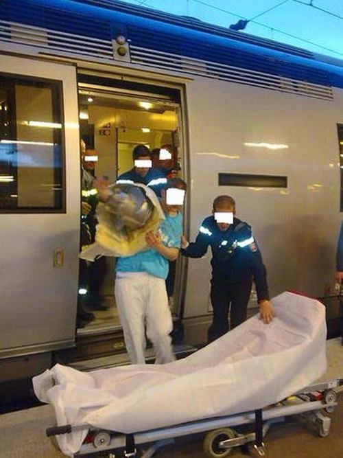 Освобождение пассажира поезда во Франции, рука которого застряла в унитазе (4 фото)