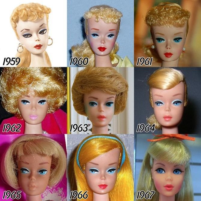 Как менялось лицо куклы Барби (6 фото)