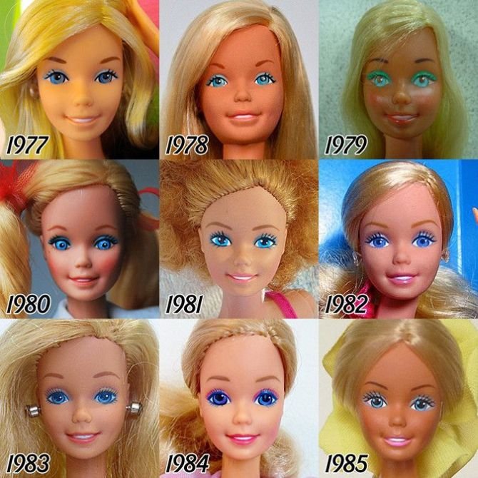 Как менялось лицо куклы Барби (6 фото)