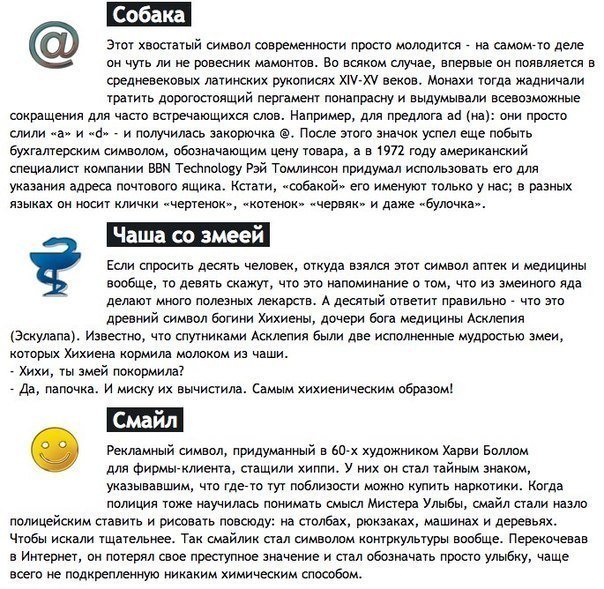 История происхождения известных символов и знаков