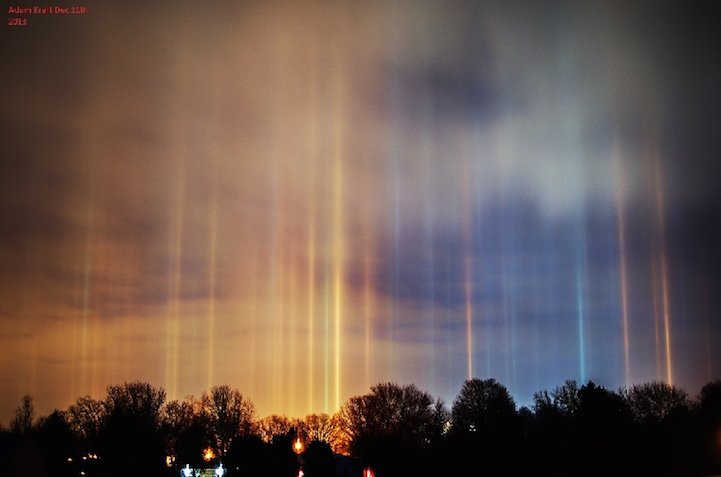 Редкое атмосферное явление – световые столбы, поражающие своей красотой
