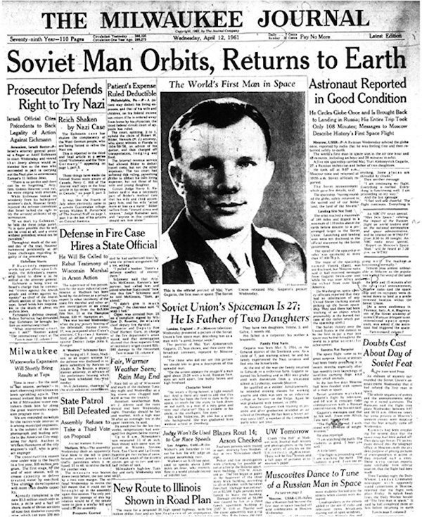 Заголовки западных газет 12 апреля 1961 года