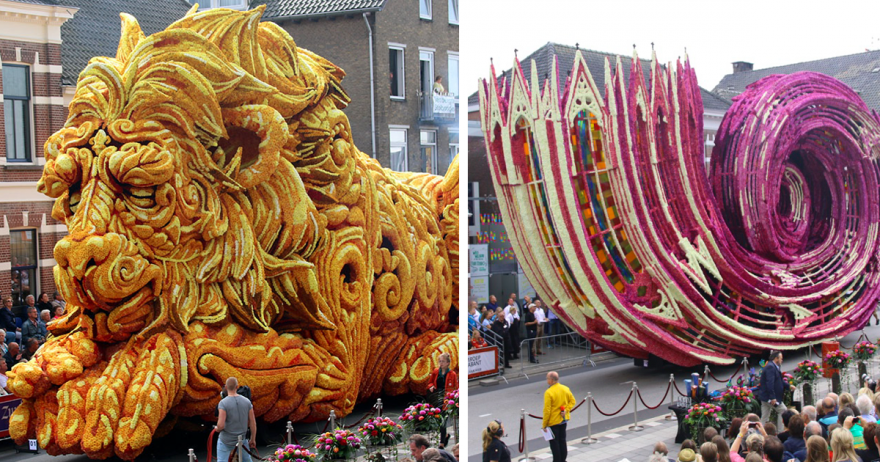 Невероятное зрелище! В Голландии прошел парад гигантских цветочных скульптур