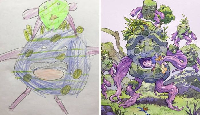 Художник рисует героев аниме на основе рисунков своих сыновей (13 фото)