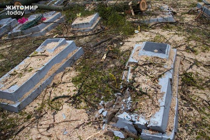 Работники ЖКХ, разрушили надгробия погибших в ВОВ солдат (10 фото)