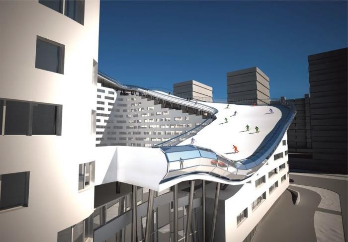 С порога на сноуборд: проект жилого дома с горнолыжным спуском на крыше (8 фото)