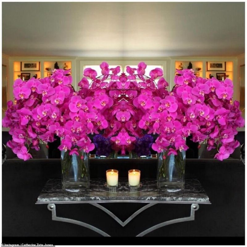 Обстановка в доме Кэтрин Зеты-Джонс: огромные комнаты и море розовых орхидей